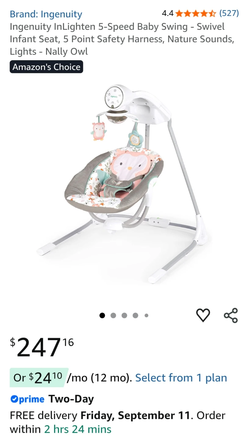 Ingenuity InLighten 5-Speed Baby Swing - Swivel Infant Seat - photo 2