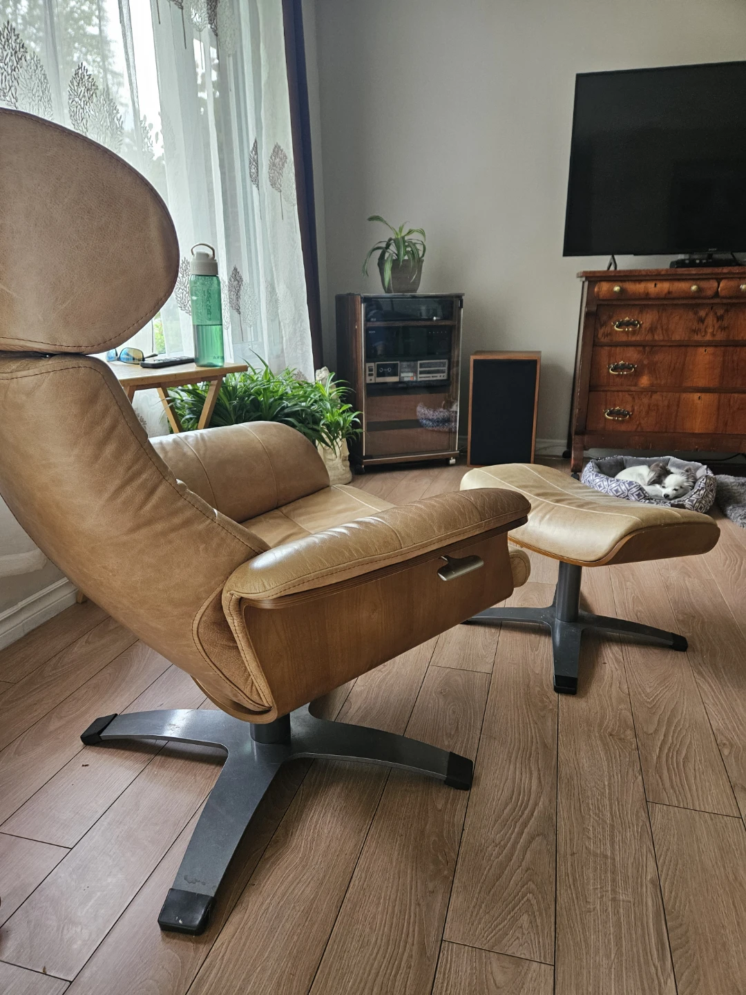 Leather Swivel Recliner with ottoman