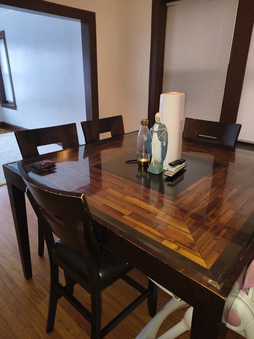Wooden Dining Table with Glass Top and Chairs - photo 2