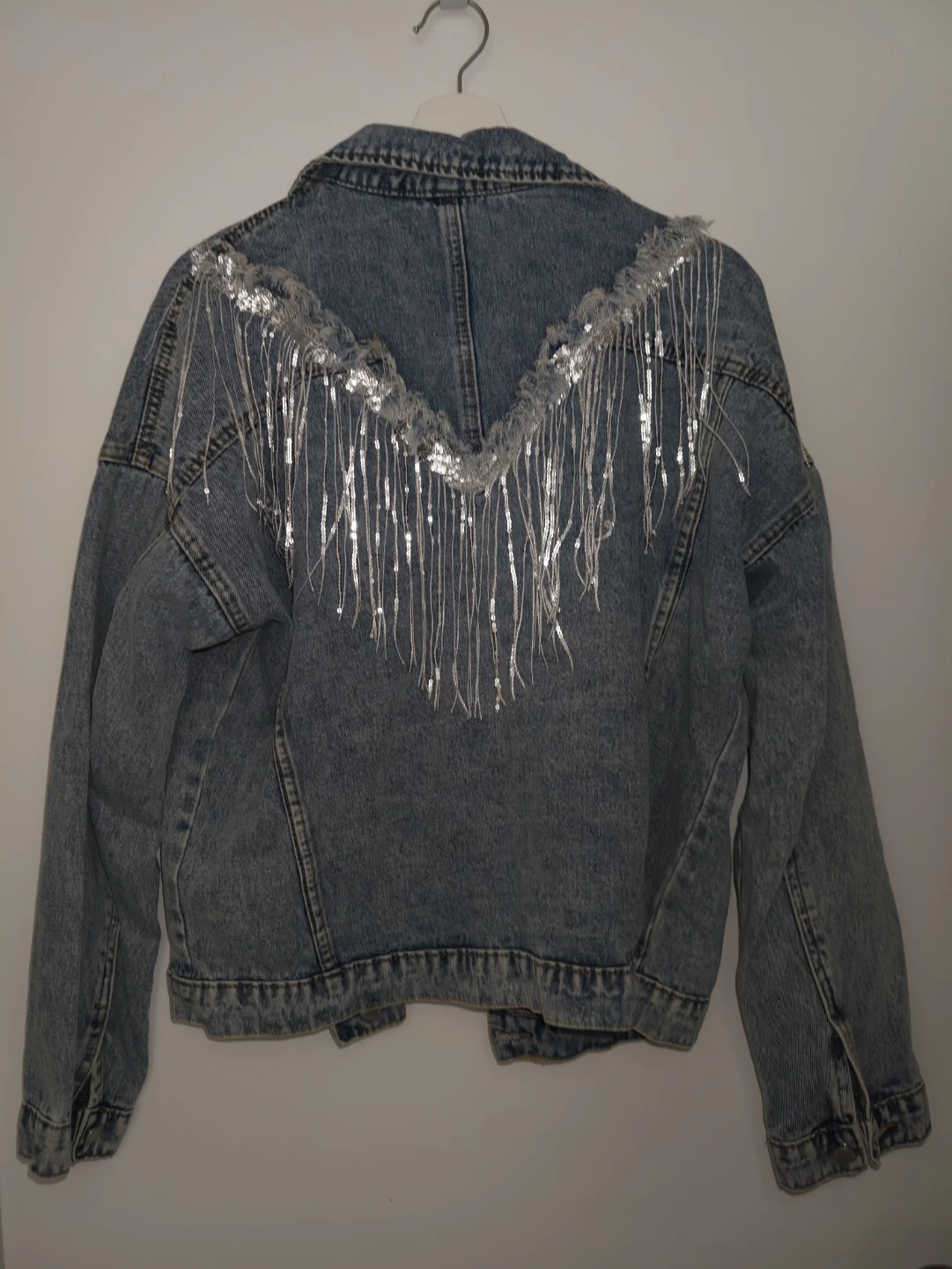 Women's denim jacket with sequin trim