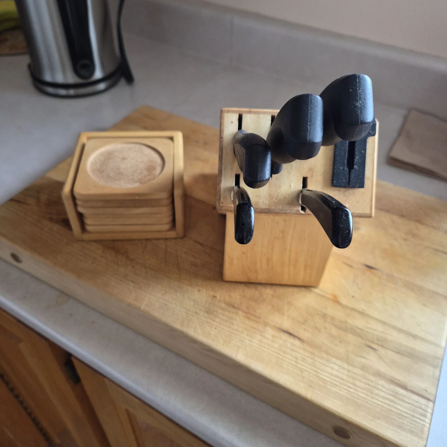 Kitchen Knife Block Set and Wooden Coaster Set