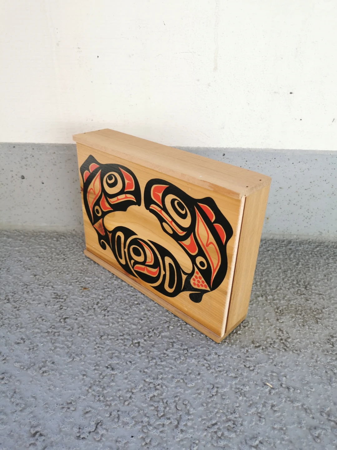 Vintage Indigenous West Coast Art Sliding Lid Wooden Box - photo 2