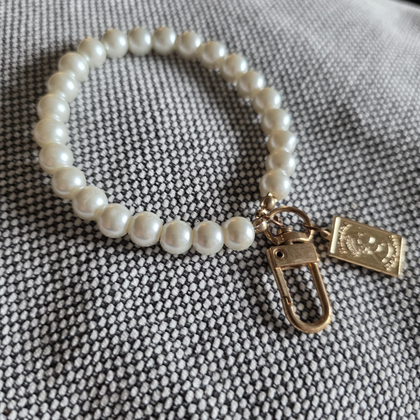 Pearl Bead Bracelet Keychain with Gold Tone  Charm - photo 4