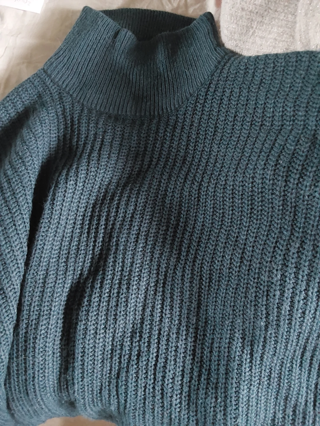 Dark Green Lace-Up Mock Neck Sweater