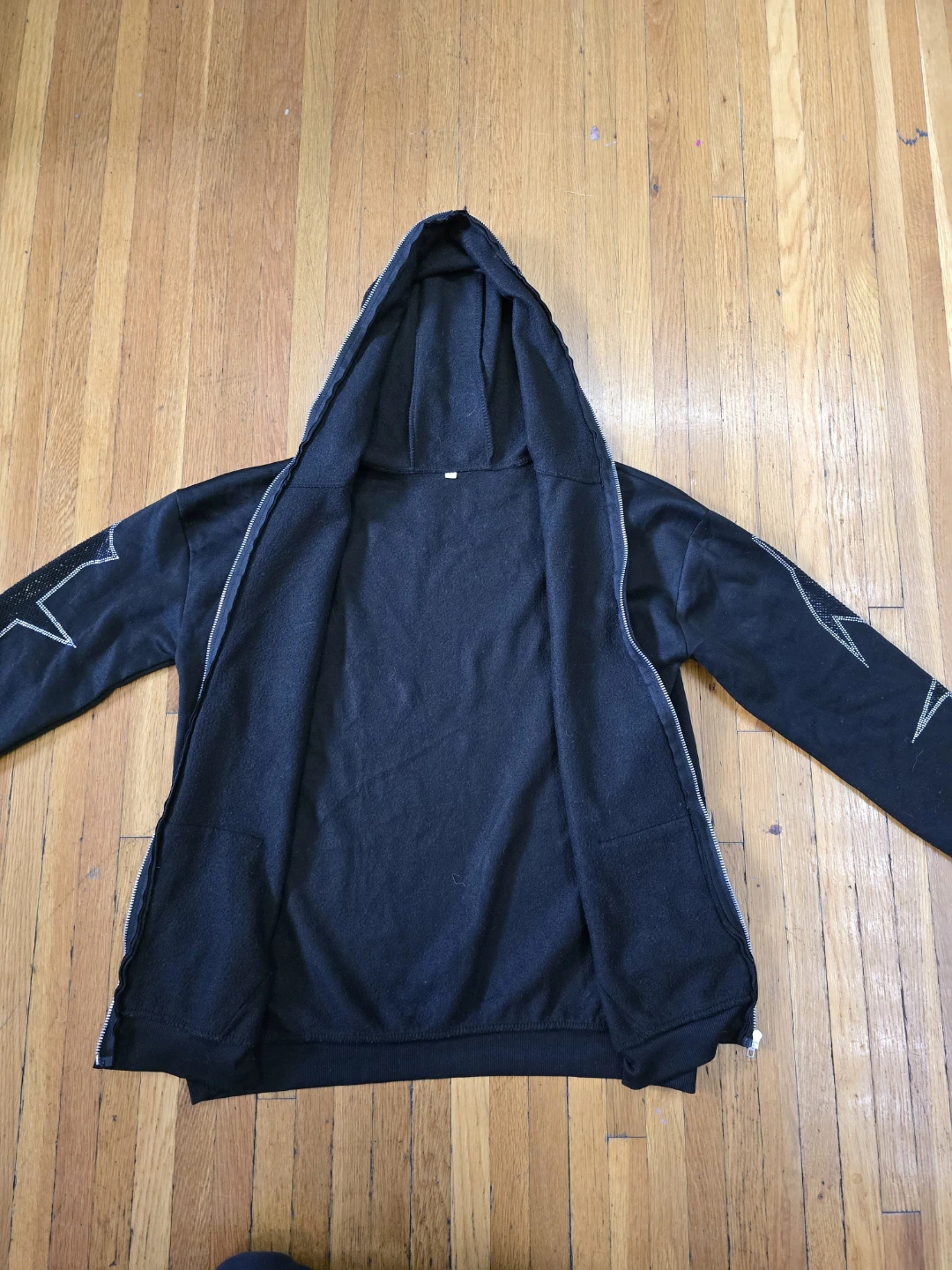 Black Zip-Up Hoodie with Graphic Design - photo 3