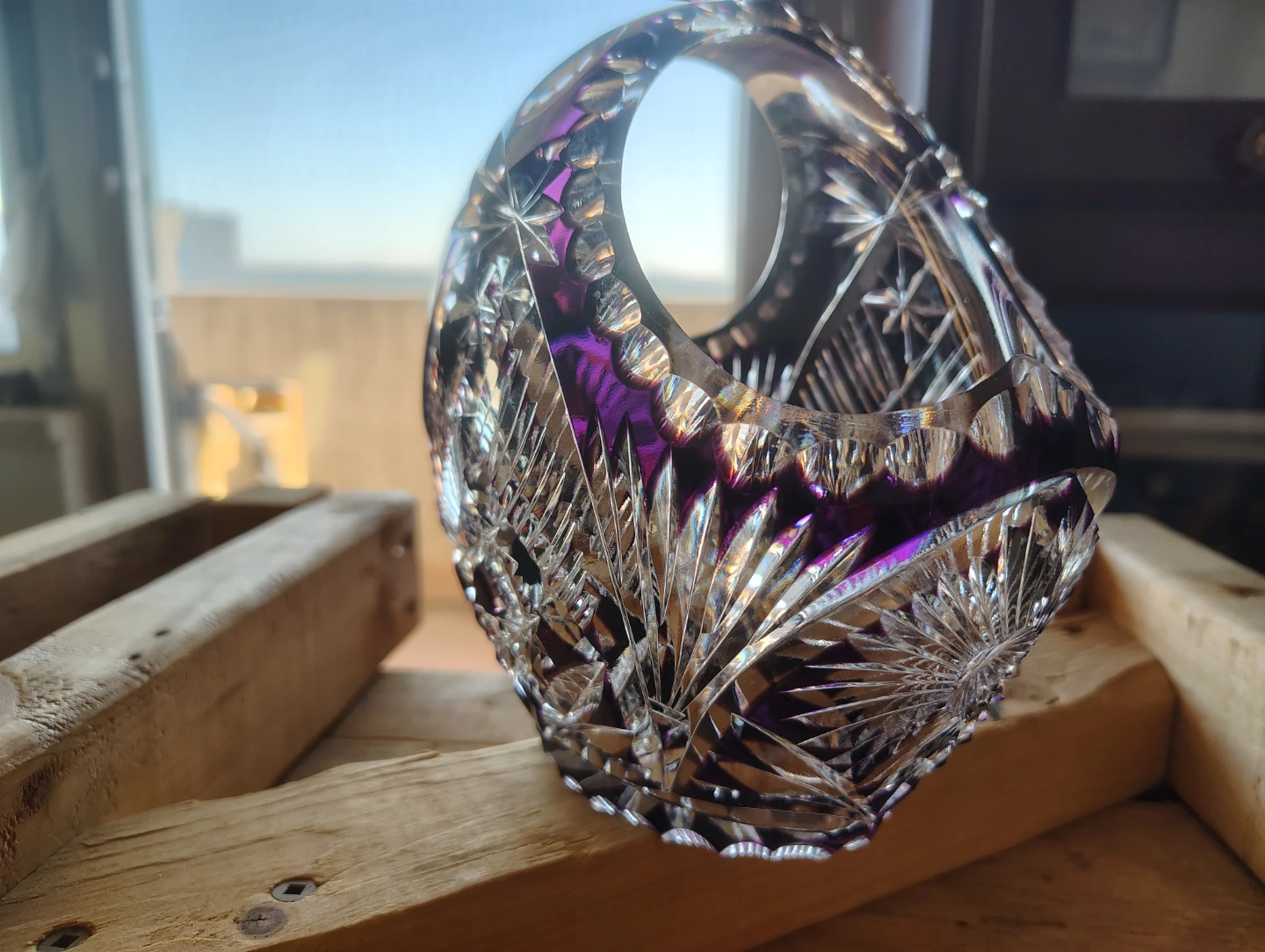 1960 Czech Purple Crystal Basket: Bohemian Glass Decor