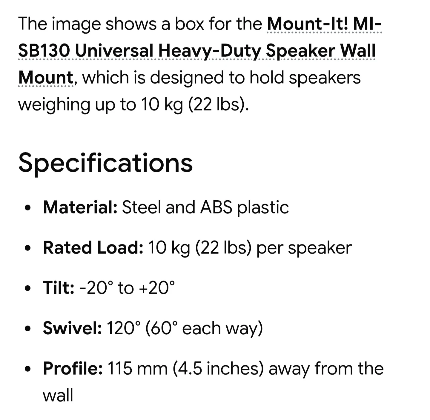 Mount-It! MI-SB130 Universal Speaker Wall Mount - photo 4