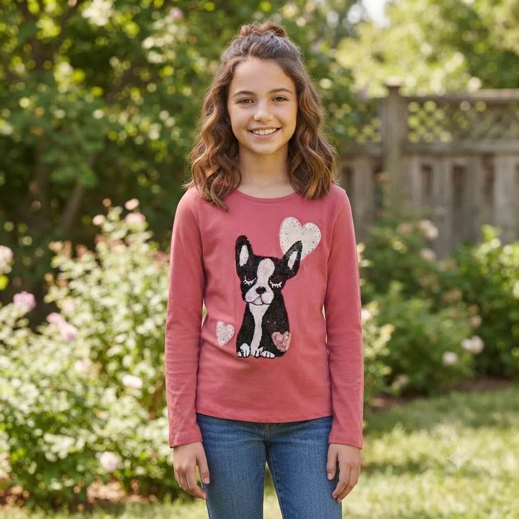 GapKids Cute Bulldog Sequin Long Sleeve Tee (Size XL / 12)