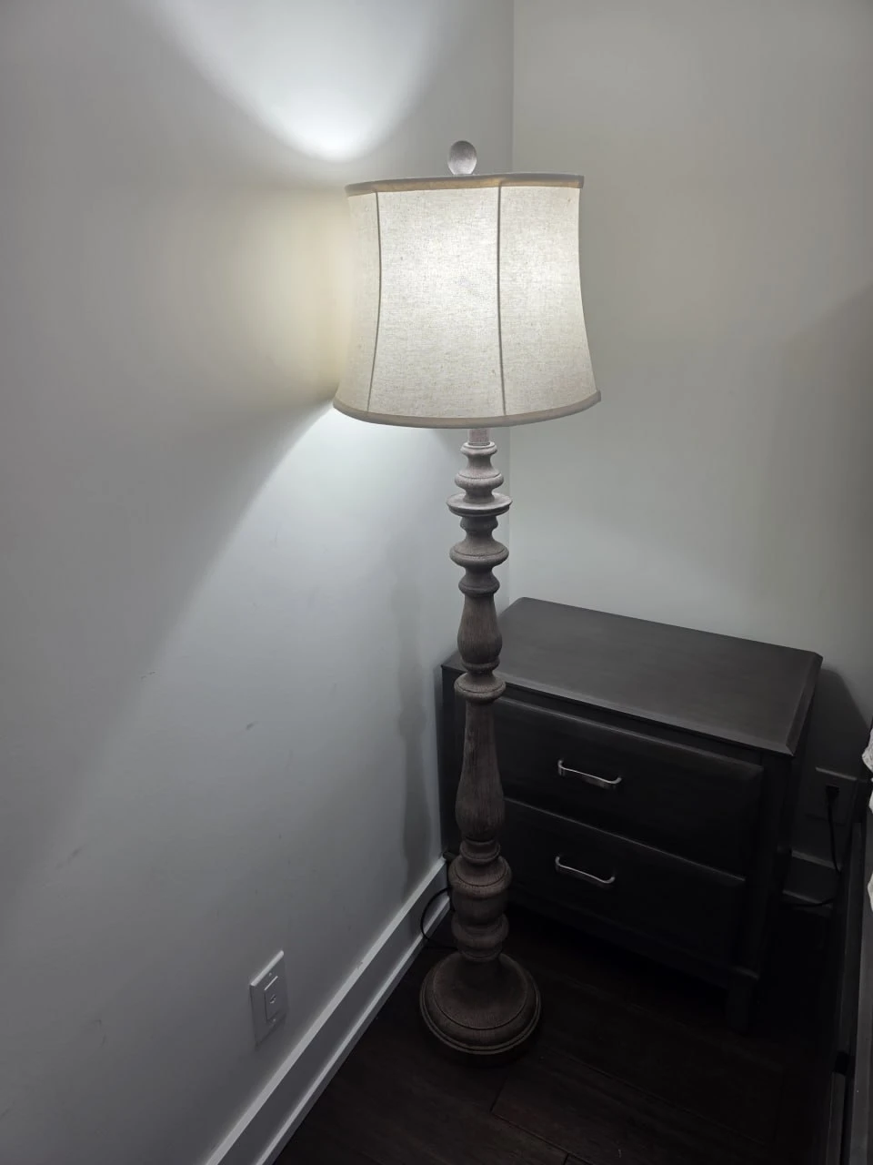 Rustic Wooden Floor Lamp with Linen Shade