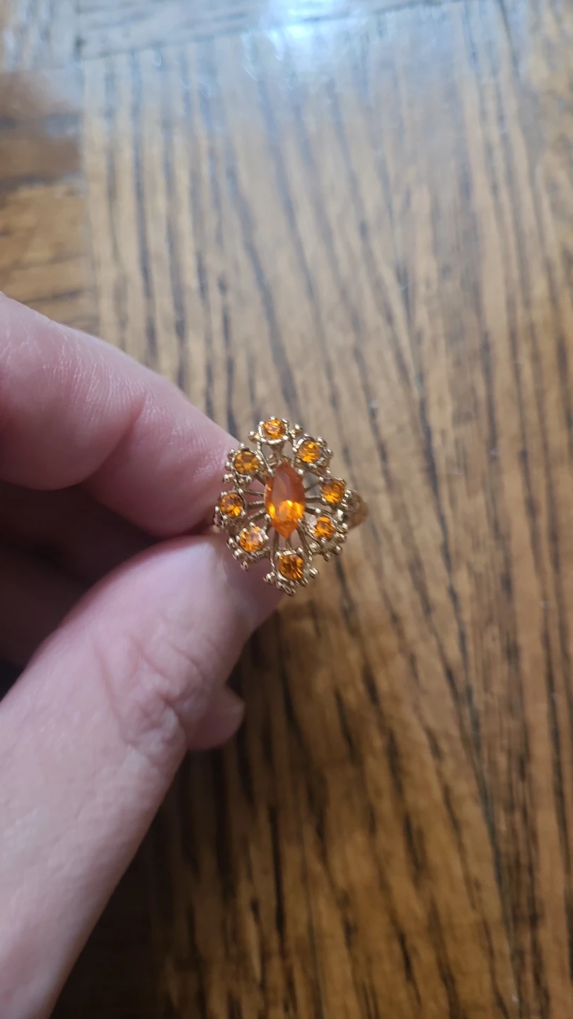 Vintage gold-tone ring with orange stones 🏈 - photo 3