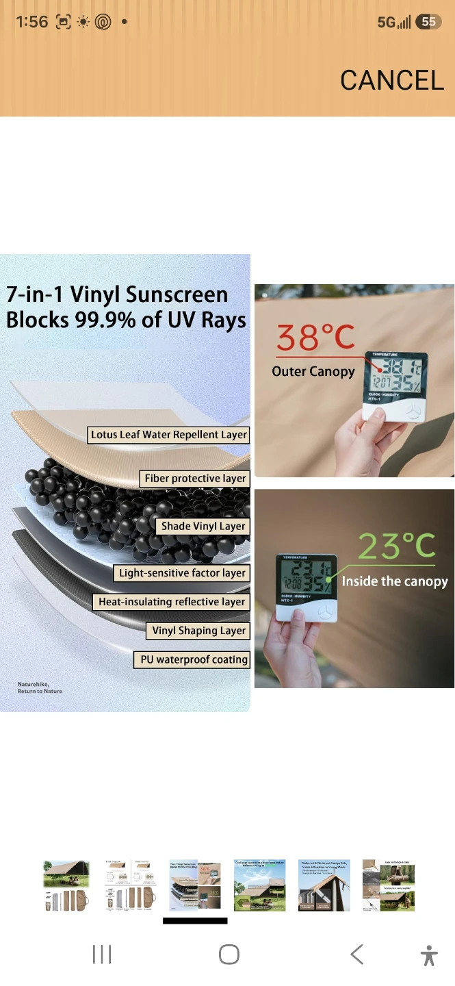 Naturehike Vinyl Sunscreen Camping Canopy - photo 3