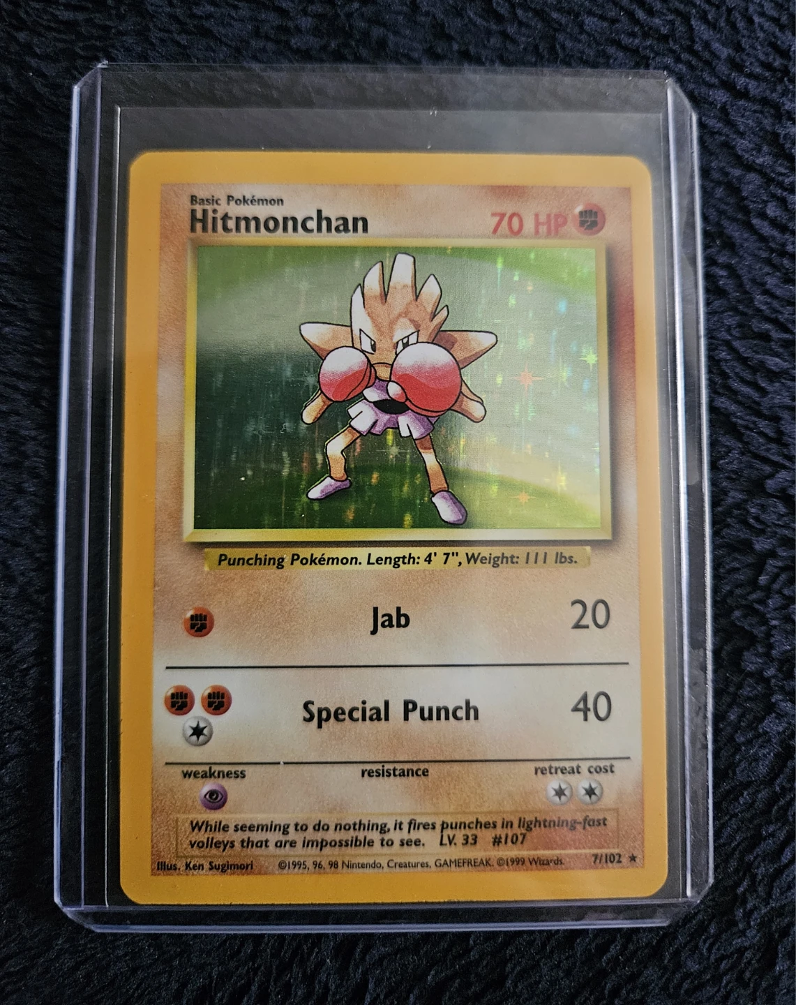 Pokémon Hitmonchan 7/102  Base Set Unlimited Holo Rare Card