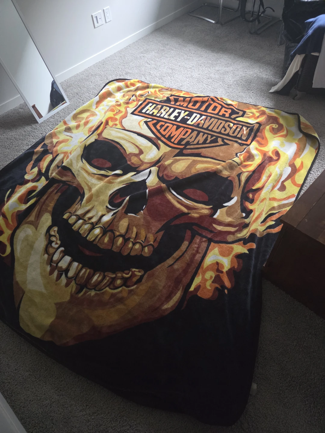 Harley-Davidson Flaming Skull Throw Blanket