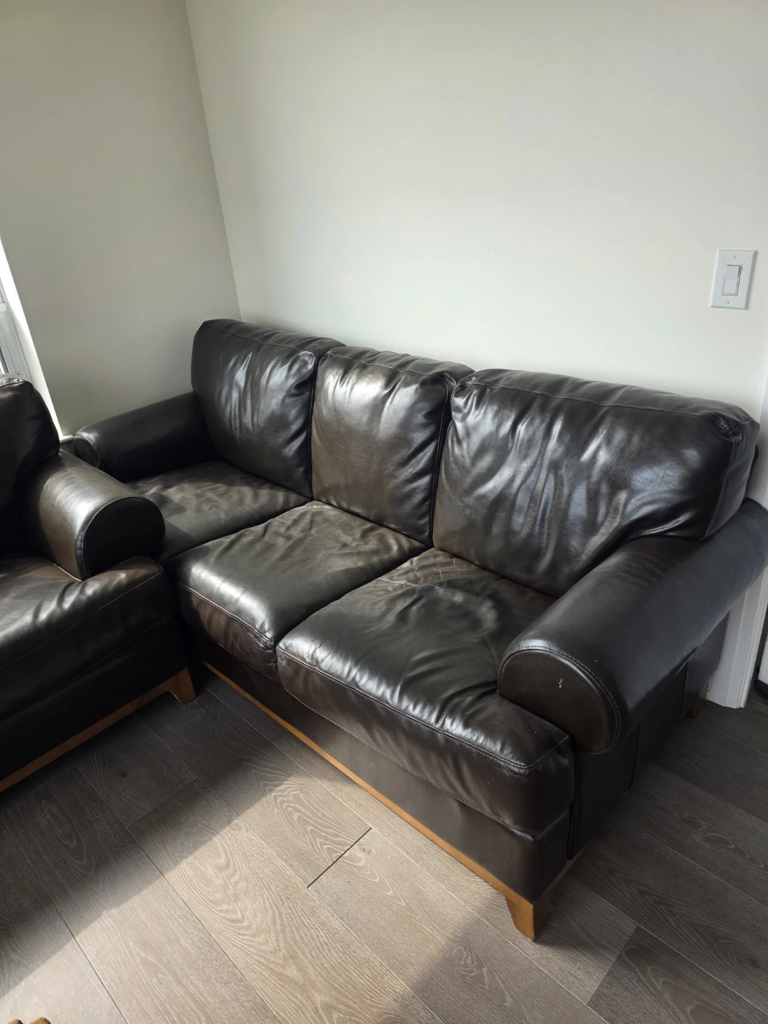 Genuine Leather Sofa Set – 3 Seater + Loveseat – Good Condition