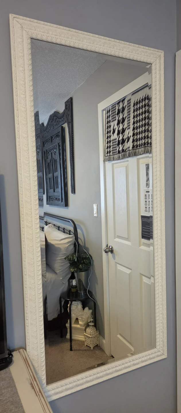 Full length ornate white wall mirror