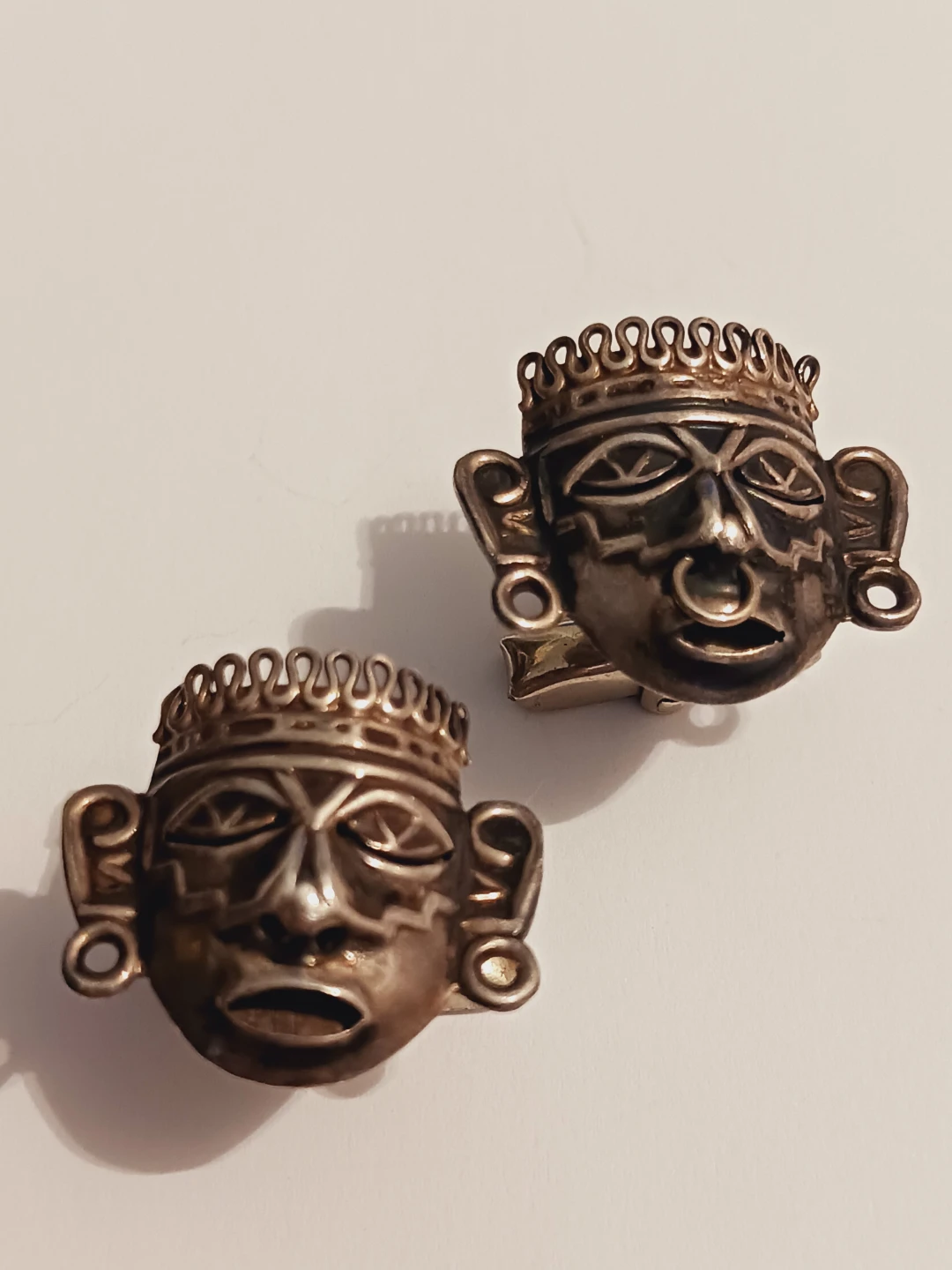 Taxco Mexico Sterling Silver Aztec Mayan Mask Cufflinks - photo 2