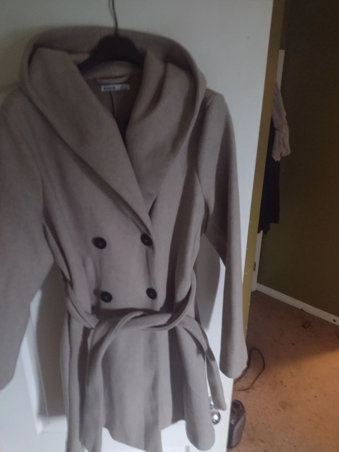 Beige double breasted hooded coat