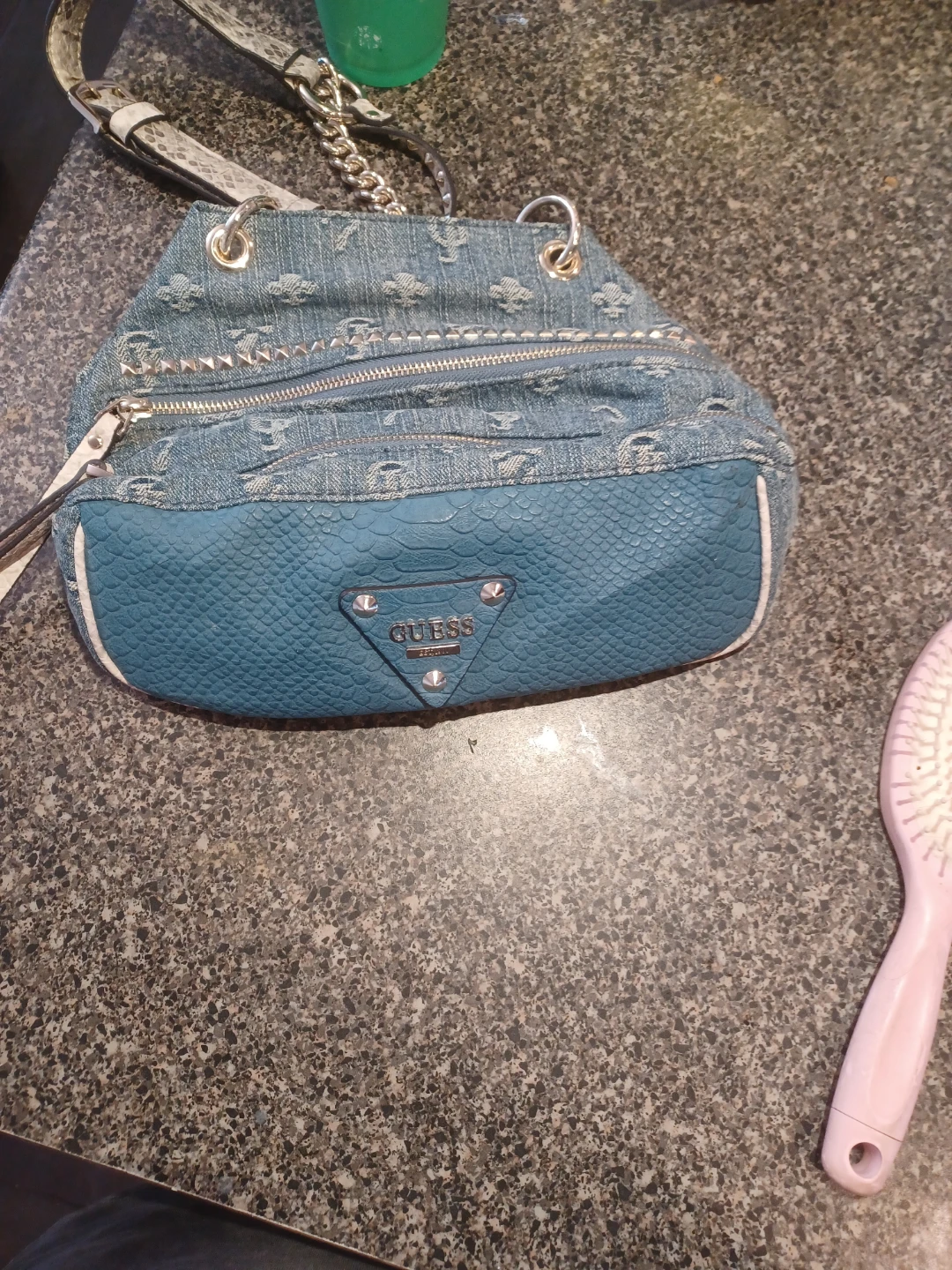 Guess Denim and Faux Leather Handbag