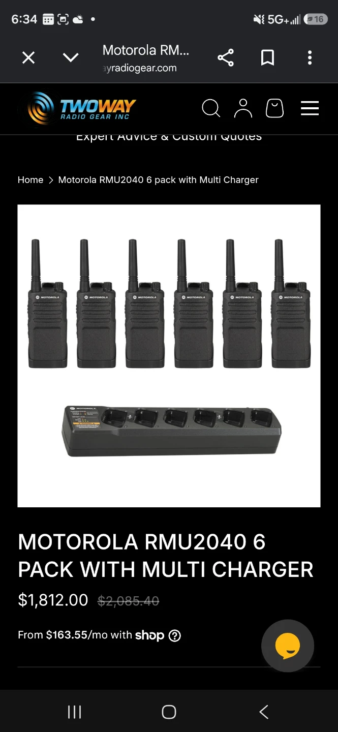 Motorola RMU2040 6-Pack Two-Way Radios with Multi-Charger