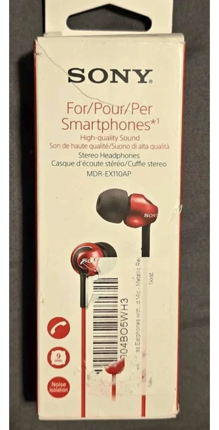 RED Sony MDR-EX110AP Stereo Headphones - BNIB, open box