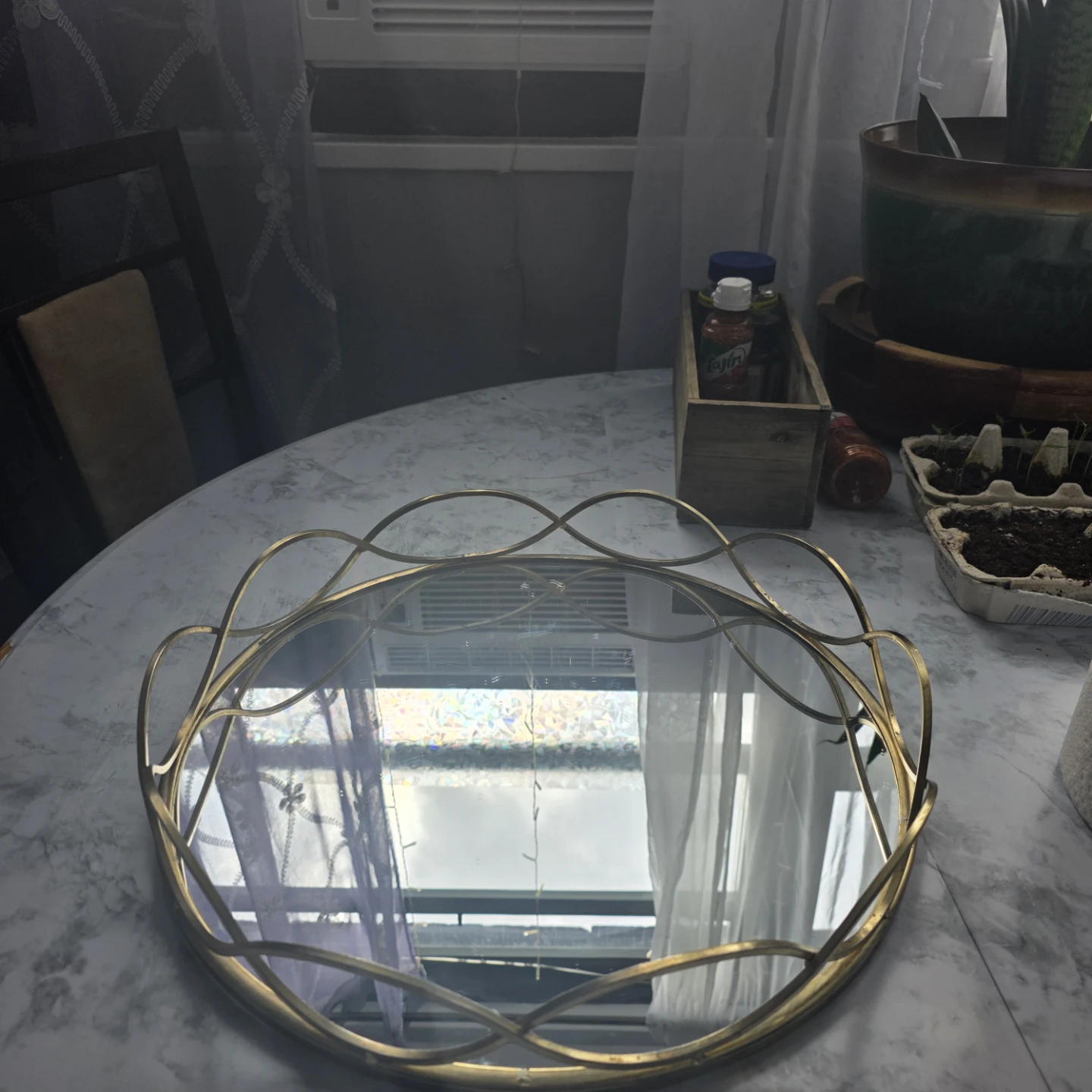 Gold Metal Decorative Mirror Tray