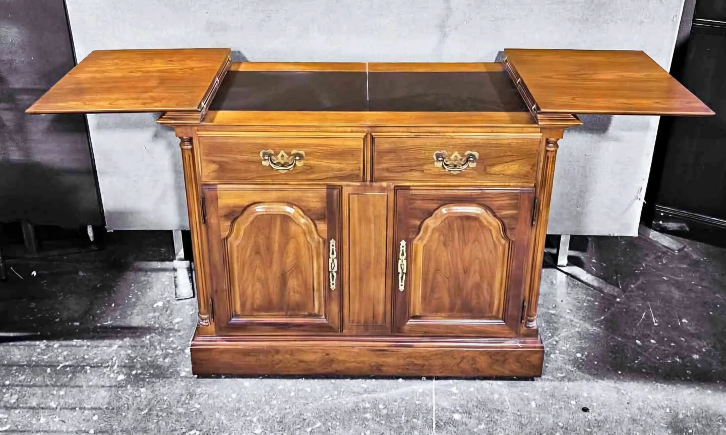 Vintage Solid Walnut Kitchen Island Server On Caster Wheels