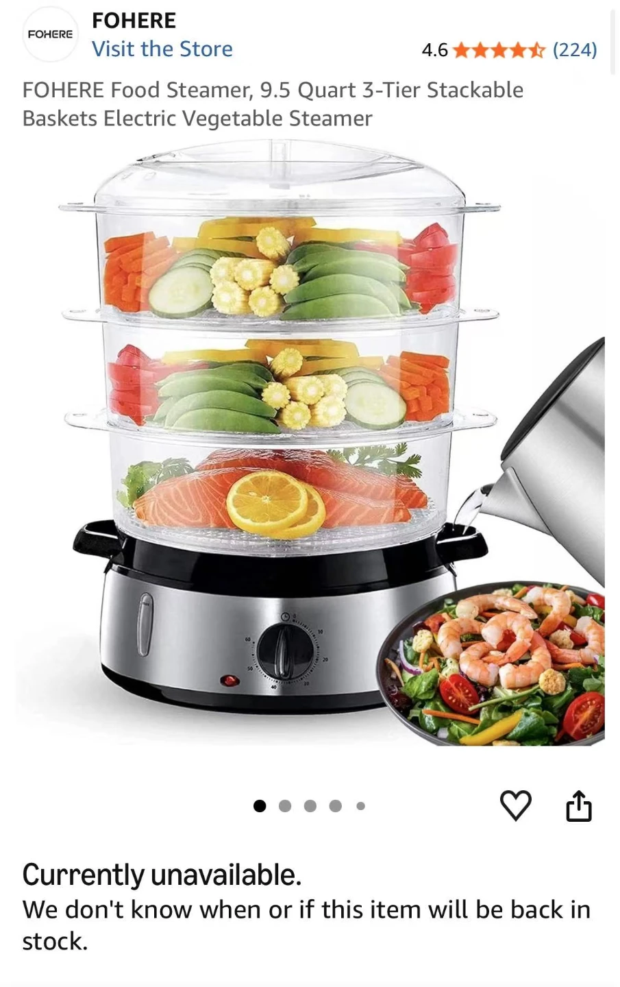 FOHERE Food Steamer, 9.5 Quart 3-Tier Stackable Baskets - photo 2