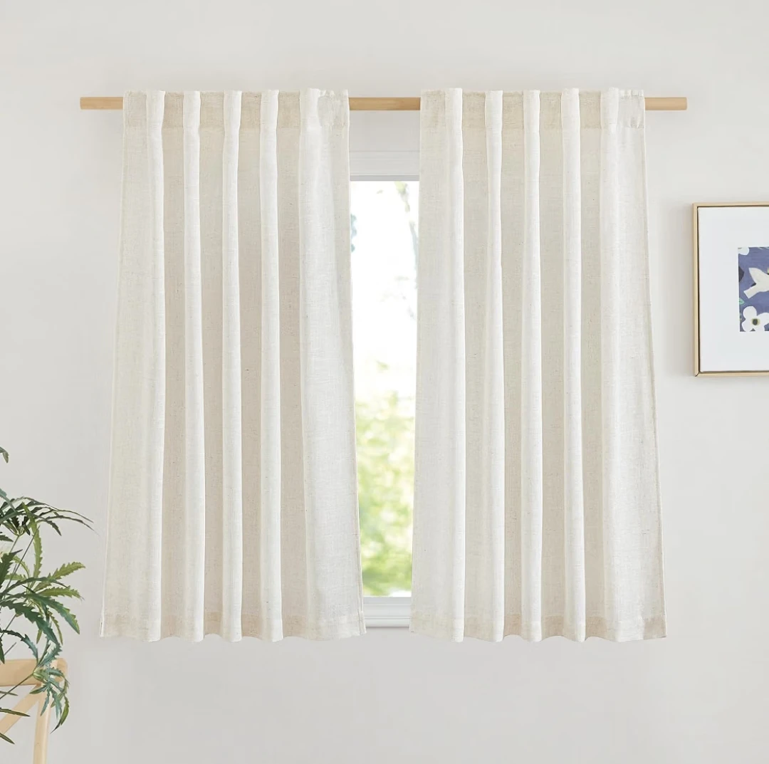Short Linen-Look Semi-Sheer Curtains (Set of 2)