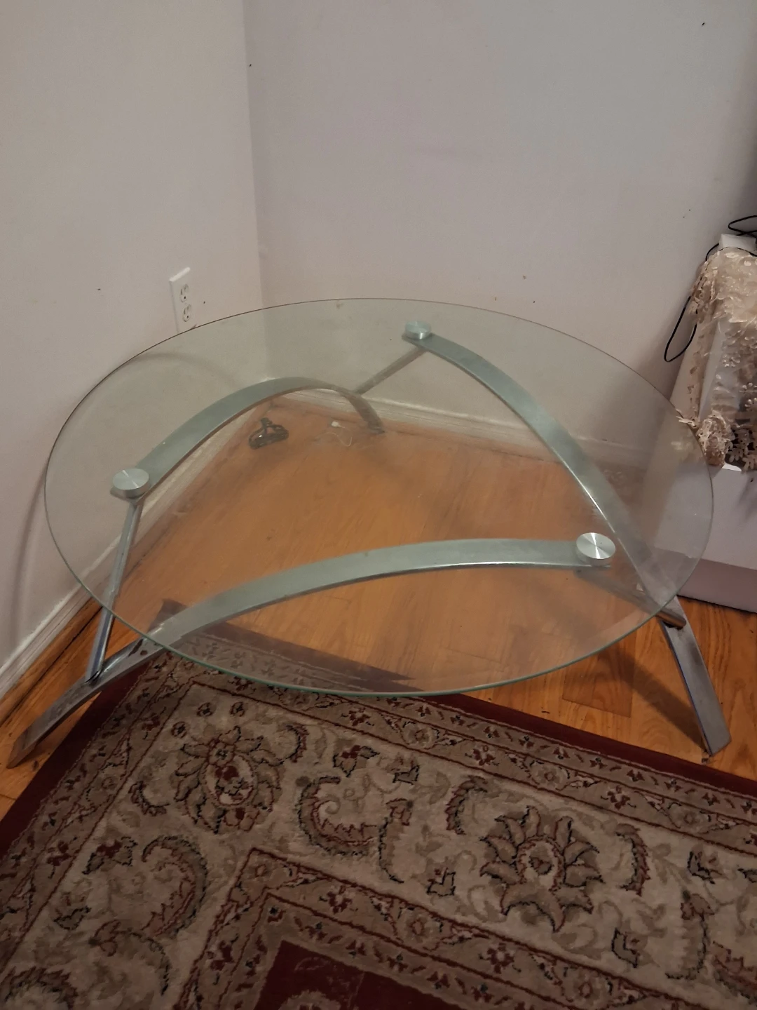 Glass and Metal Oval Coffee Table