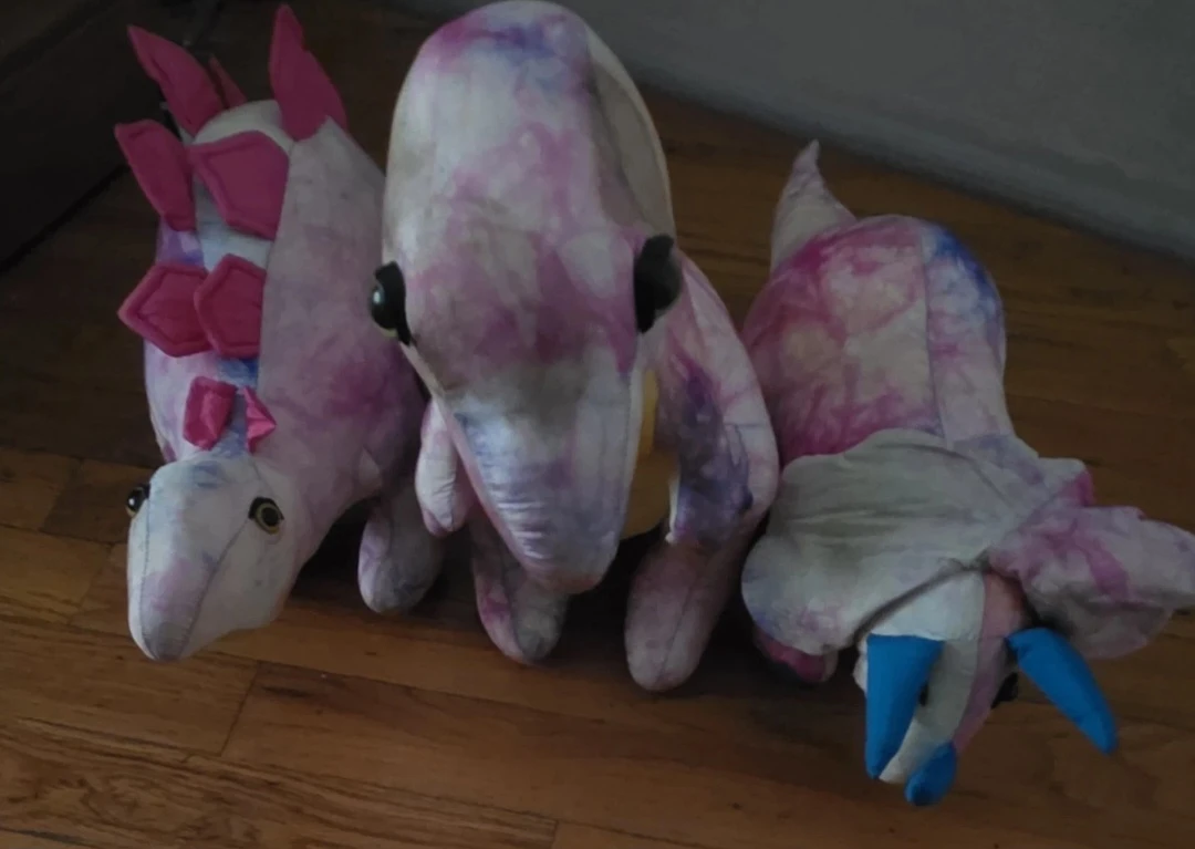Set of 3 Tie-Dye Dinosaur Plush Toys