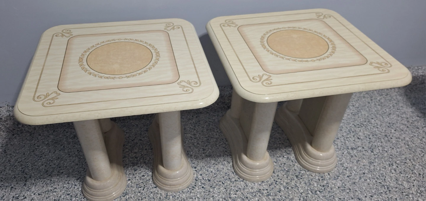 Italian Marble White Side Tables – Set of 2