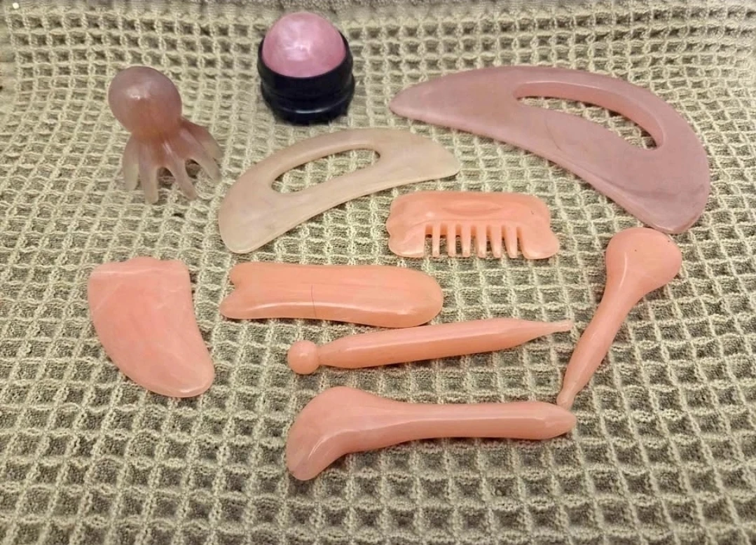 Set of 9 faux Rose Quartz Gua Sha and Massage Tools 🏈