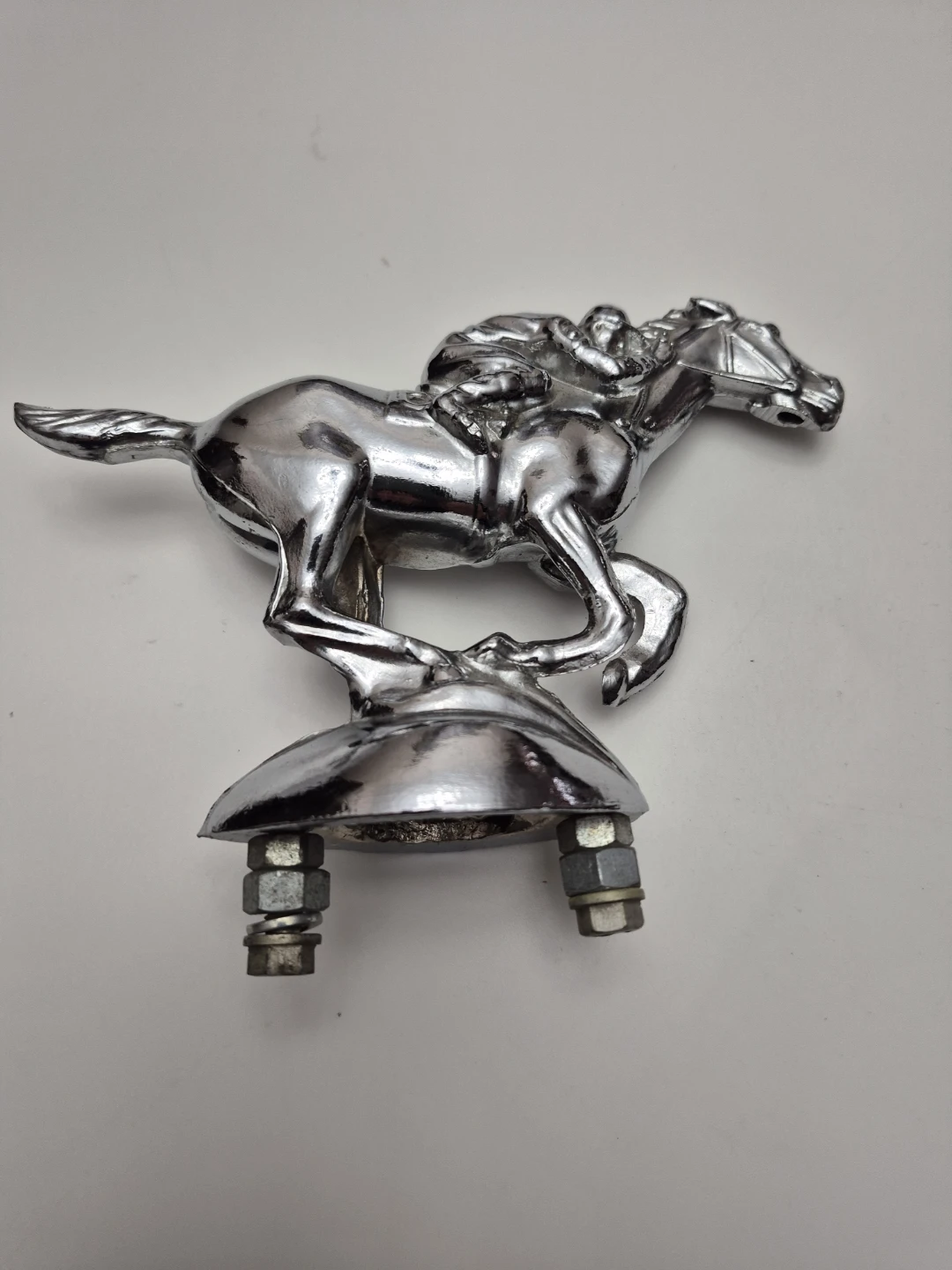 Vintage Chrome Horse and Jockey Hood Ornament