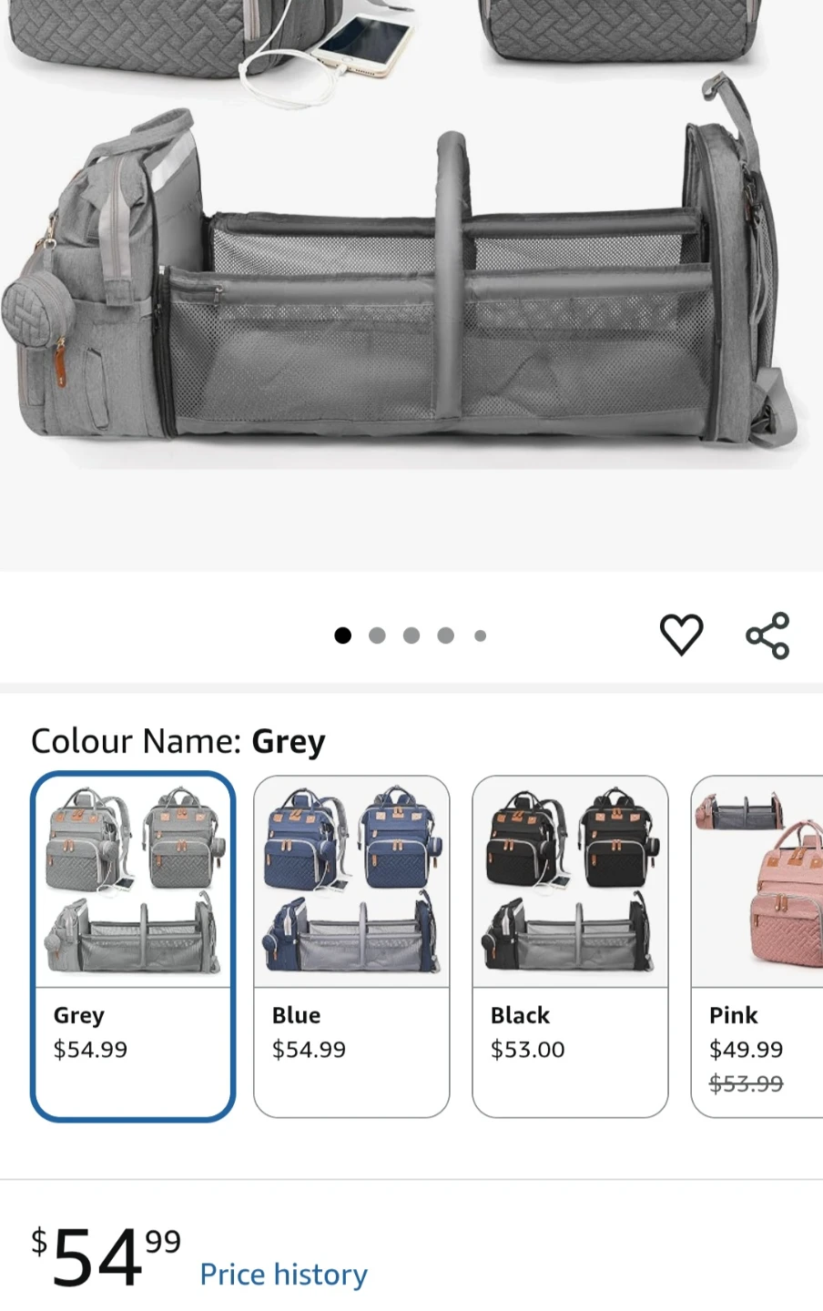 Grey Baby Diaper Bag Backpack with Portable Bassinet - photo 2