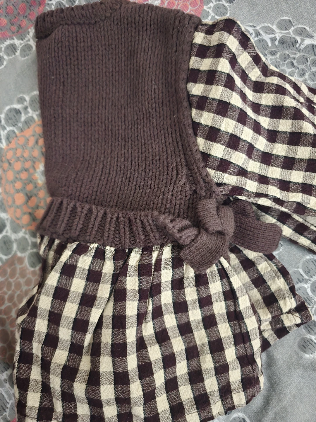 Zara Girls Brown Knit Vest and Gingham Shirt Set - photo 3