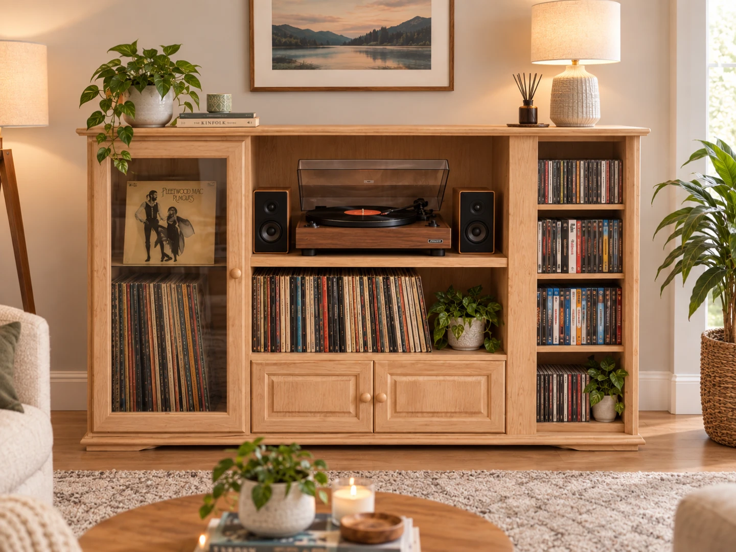 Solid Rose Pine Wood Media Console