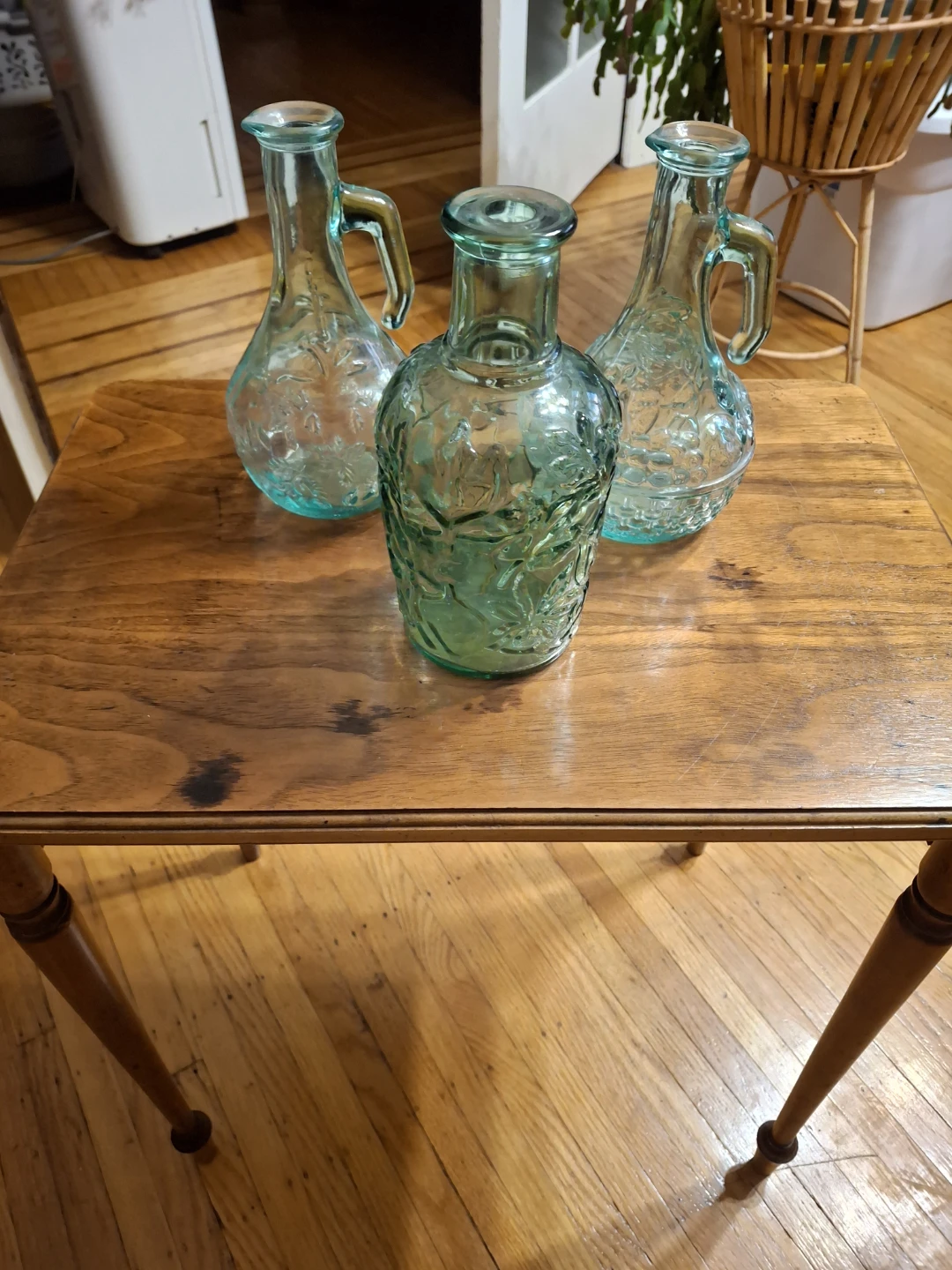 Vintage Aqua Glass Cruet and Decanter Set - 3 Pieces - photo 3