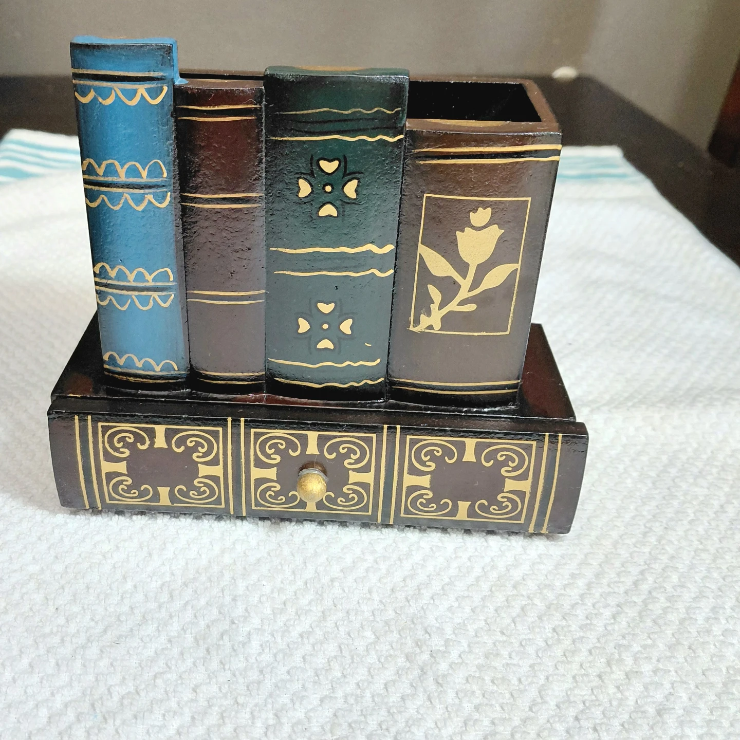 Wooden Book-Style Desk Organizer with Drawer
