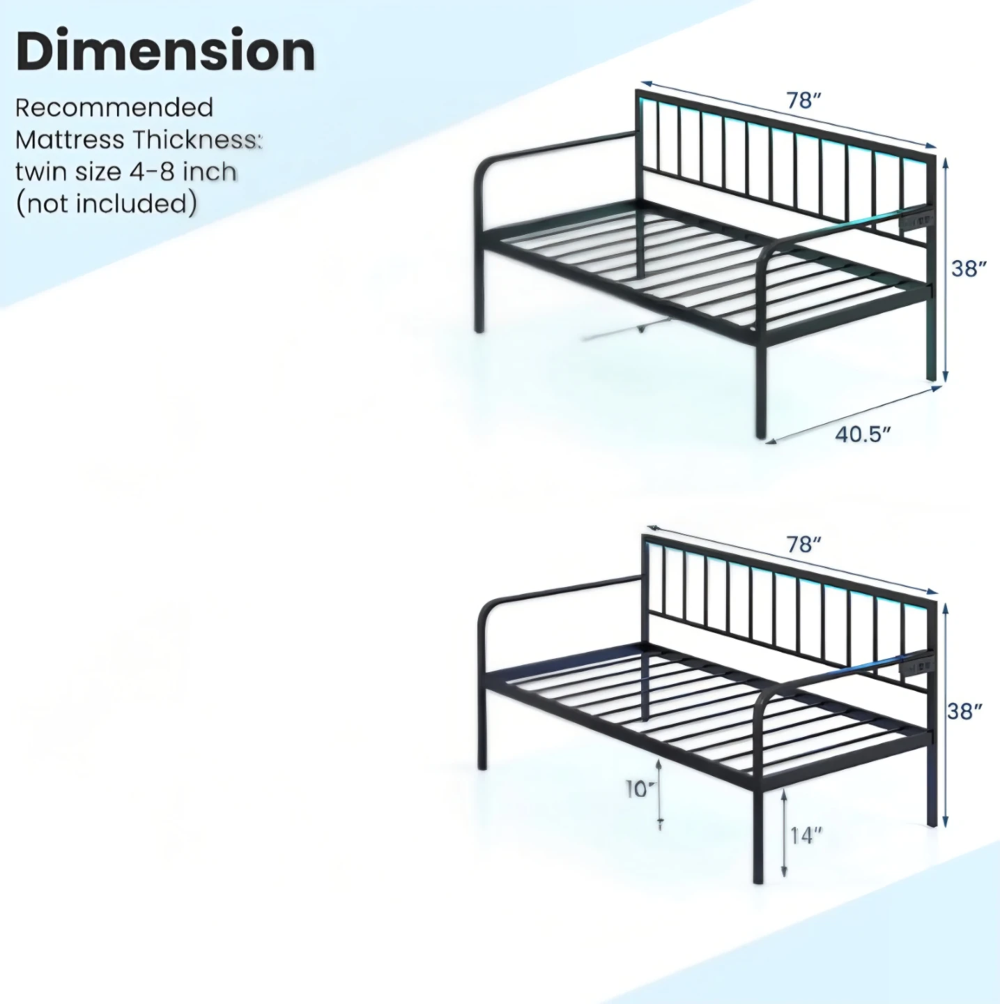 Black Metal Twin Size Daybed Frame