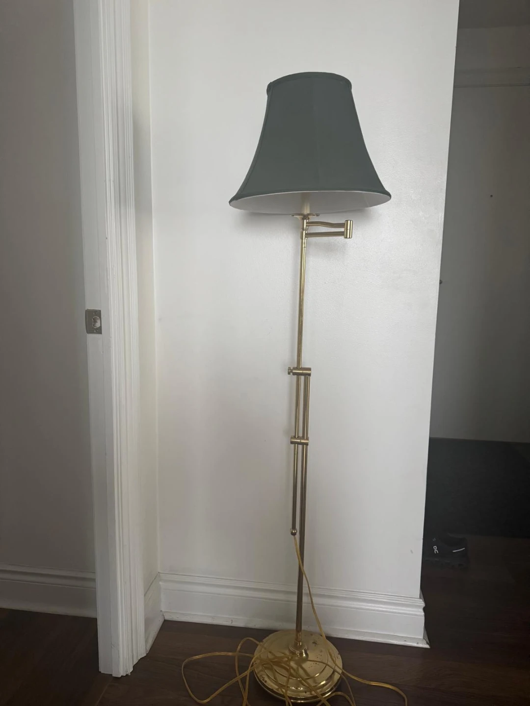 Brass Floor Lamp with Green Shade