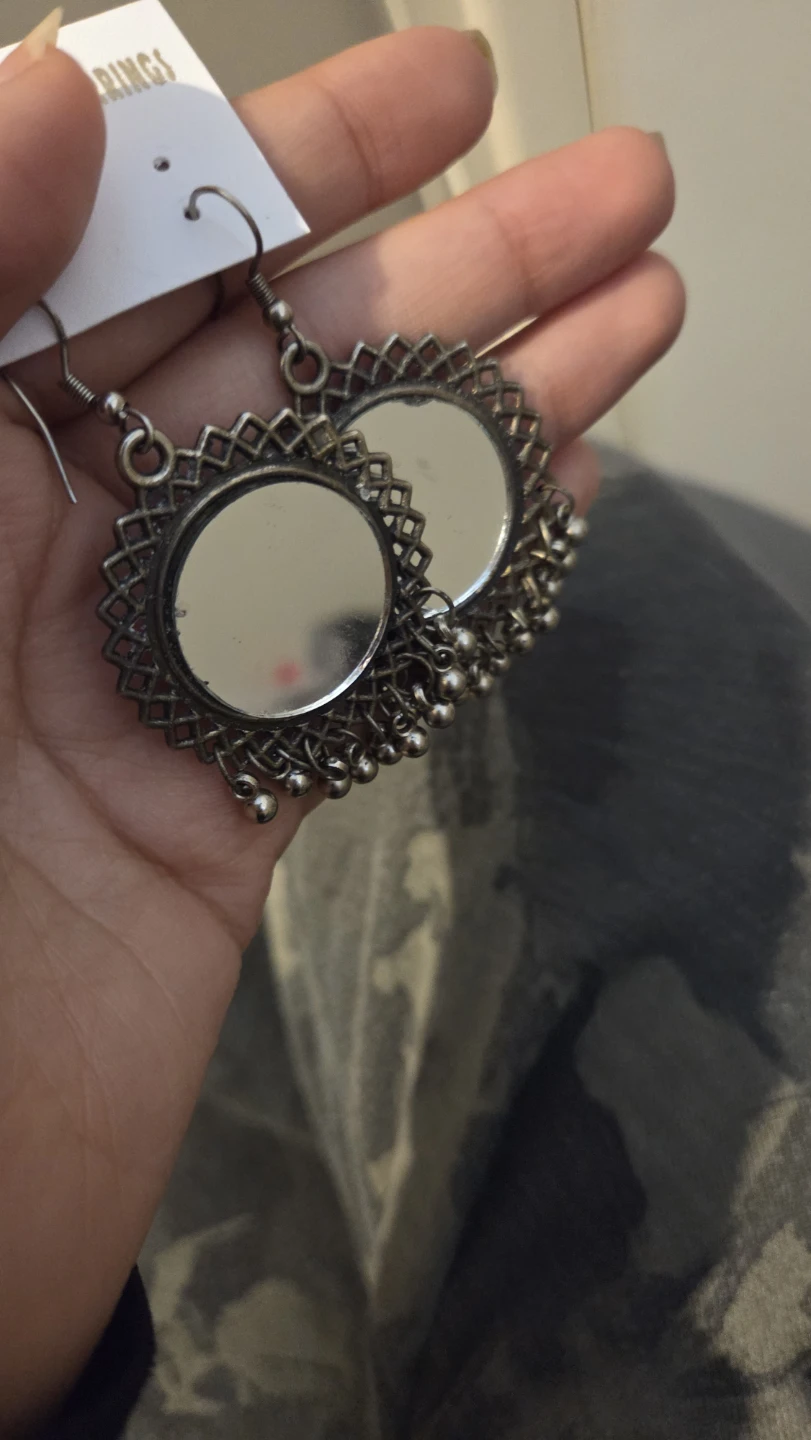 Oxidized Silver Mirror Dangle Earrings - photo 2