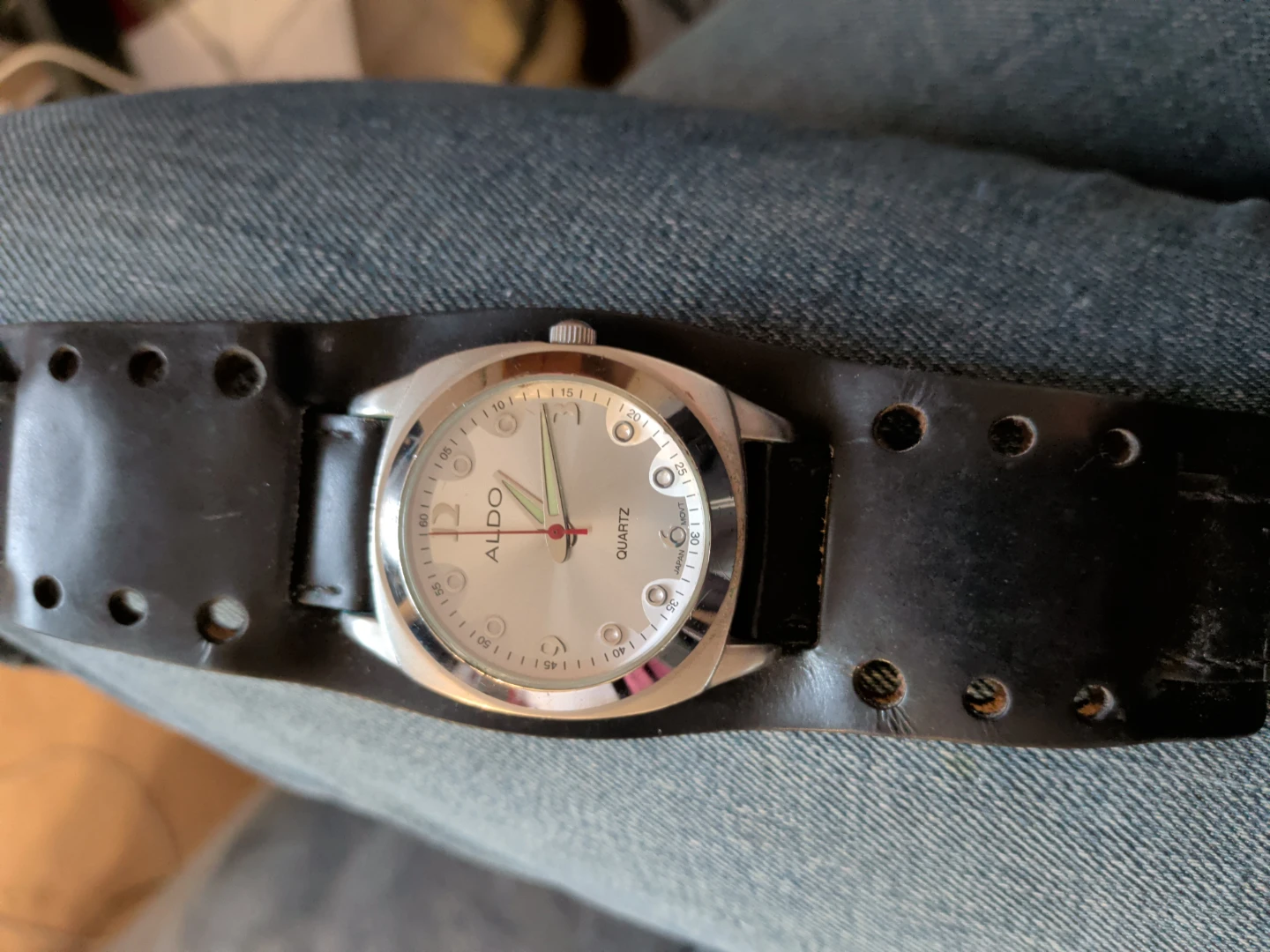 ALDO Quartz Watch with Wide Leather Cuff