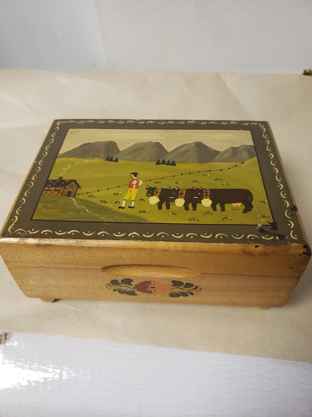Swiss Wooden Music Box.  Not working