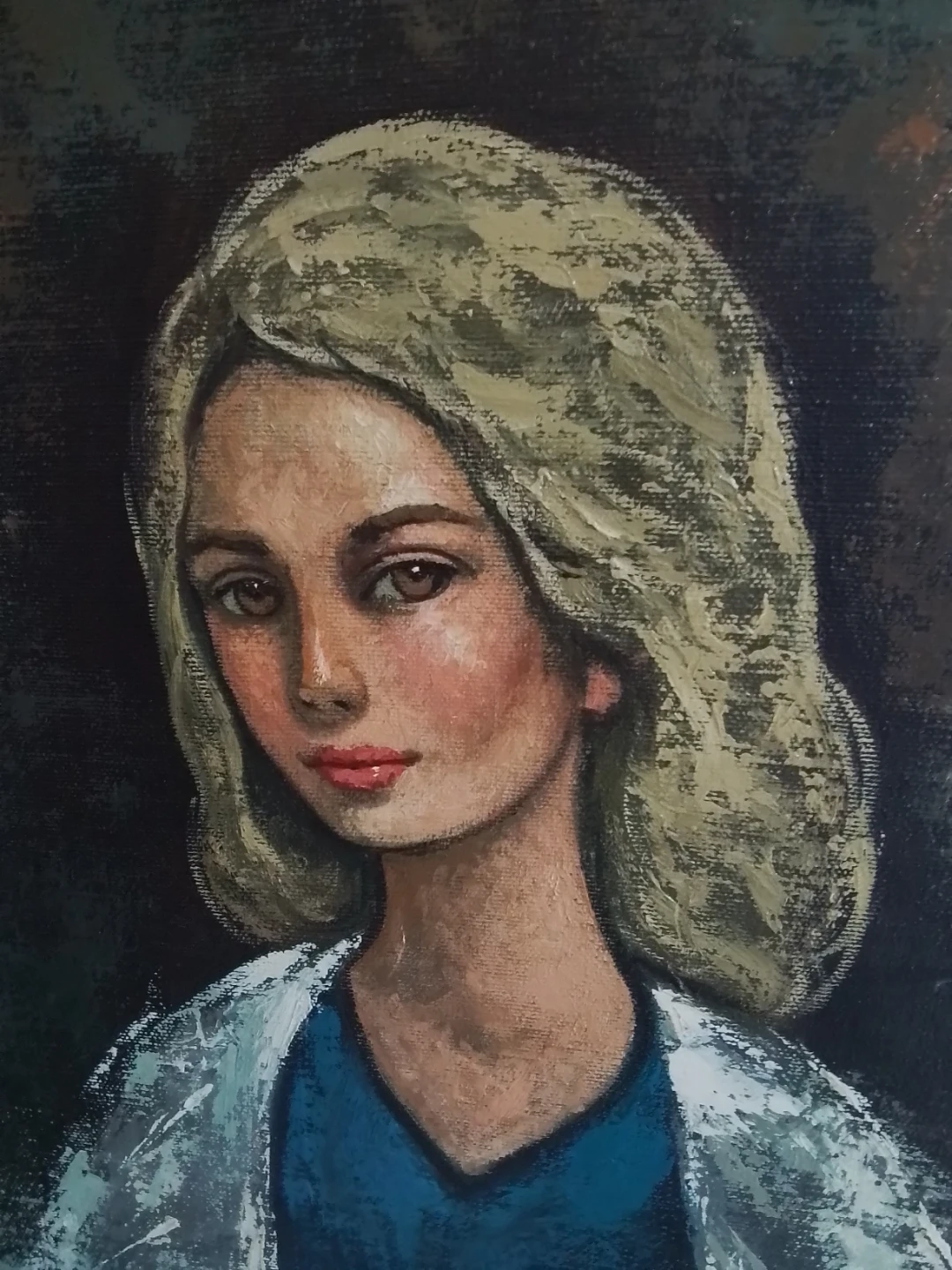 1960s MCM "Big Eye" Portrait Oil Painting by Ramona - photo 3