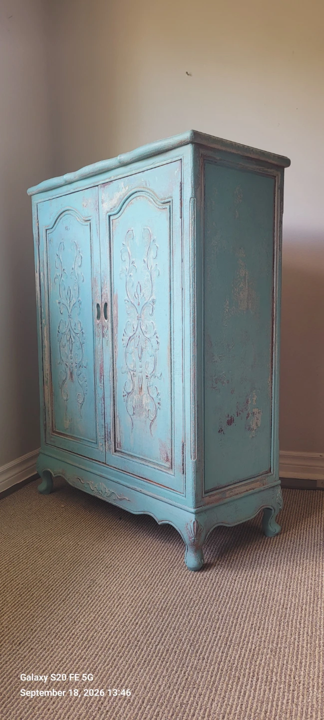 Distressed Light Blue Accent Cabinet - photo 4