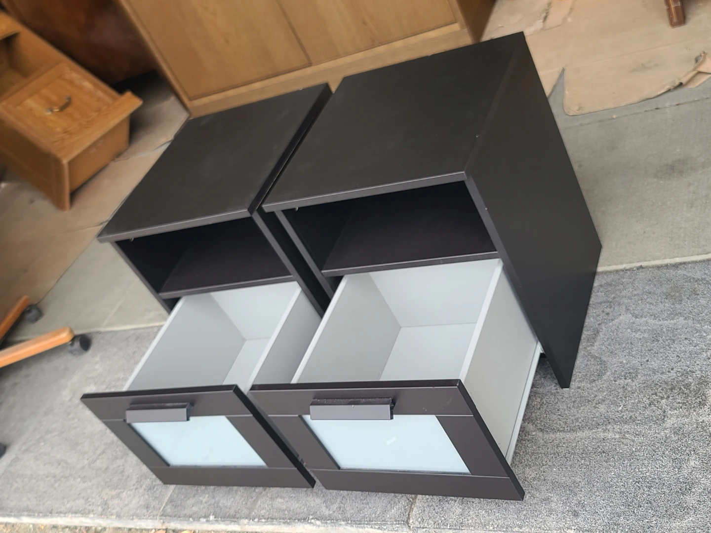 Pair of IKEA BRIMNES Black Nightstands  – Frosted Glass Drawer - photo 2