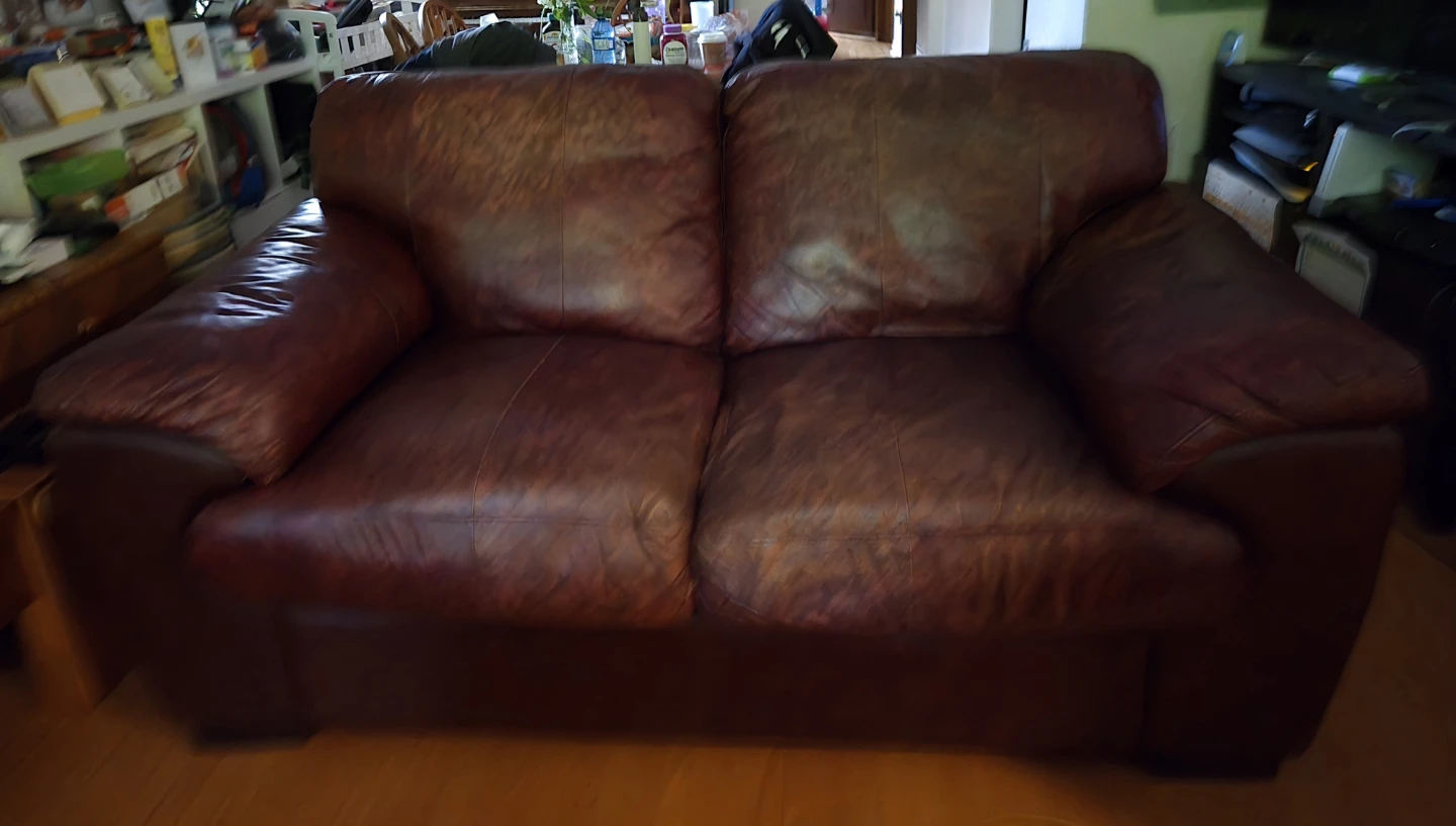 Brown Leather Loveseat Sofa - photo 2