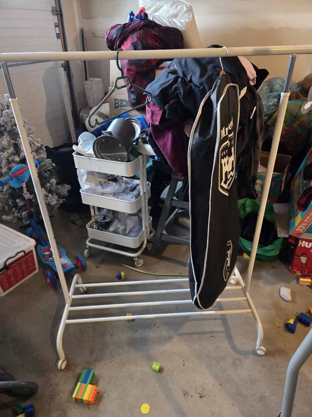 White Metal Rolling Clothing Rack