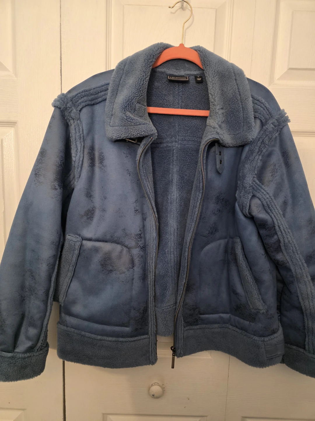Blue Faux Shearling Aviator Jacket