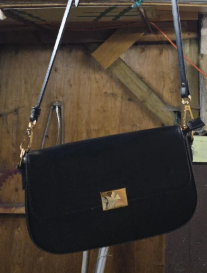 Black Crossbody Bag with Gold Tone Hardware